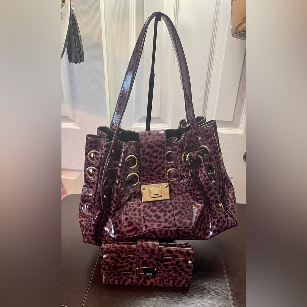 Jimmy Choo Purple Leopard Print Bag Set
